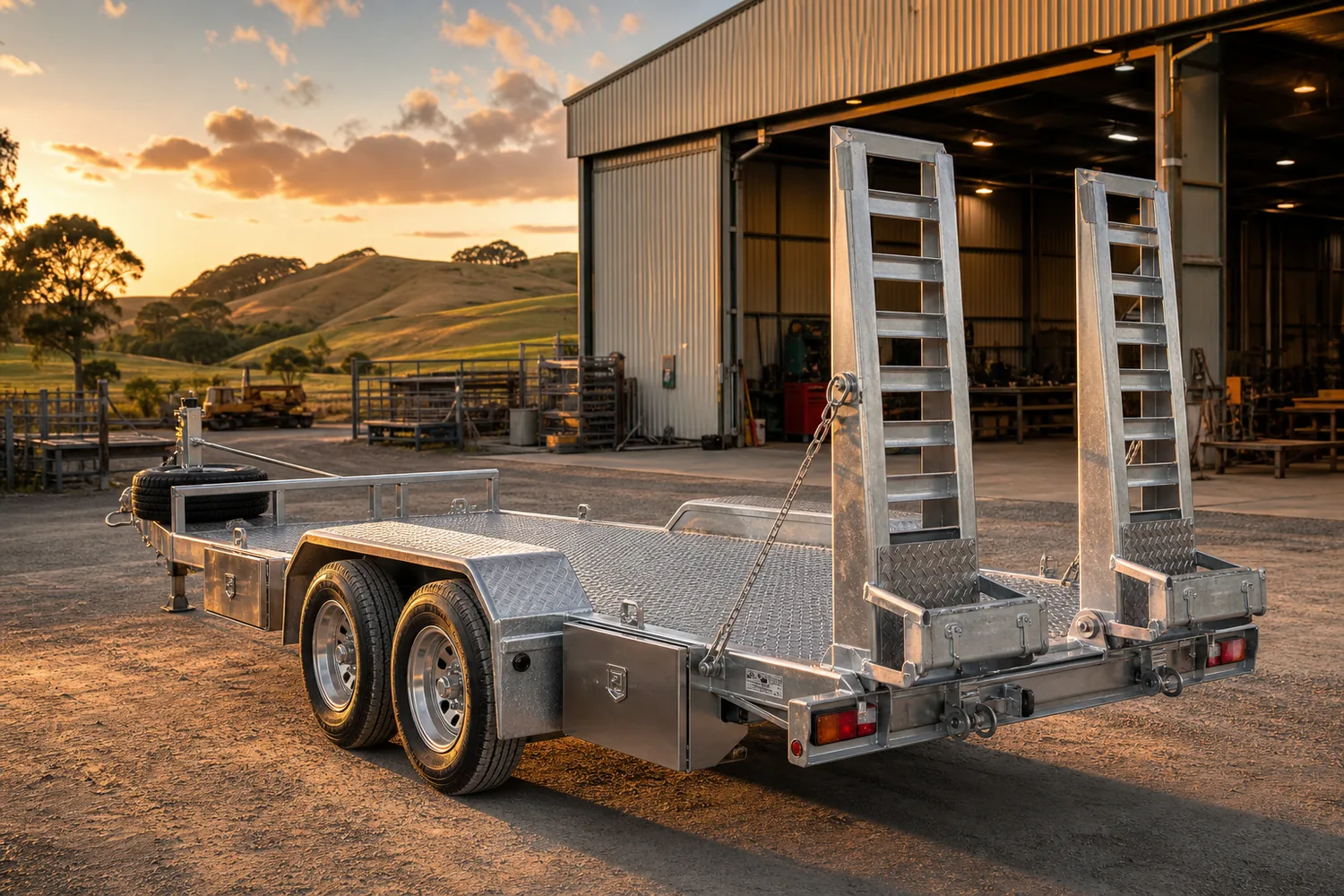 Heavy-duty galvanised plant transporter trailer built by Specialised Stainless