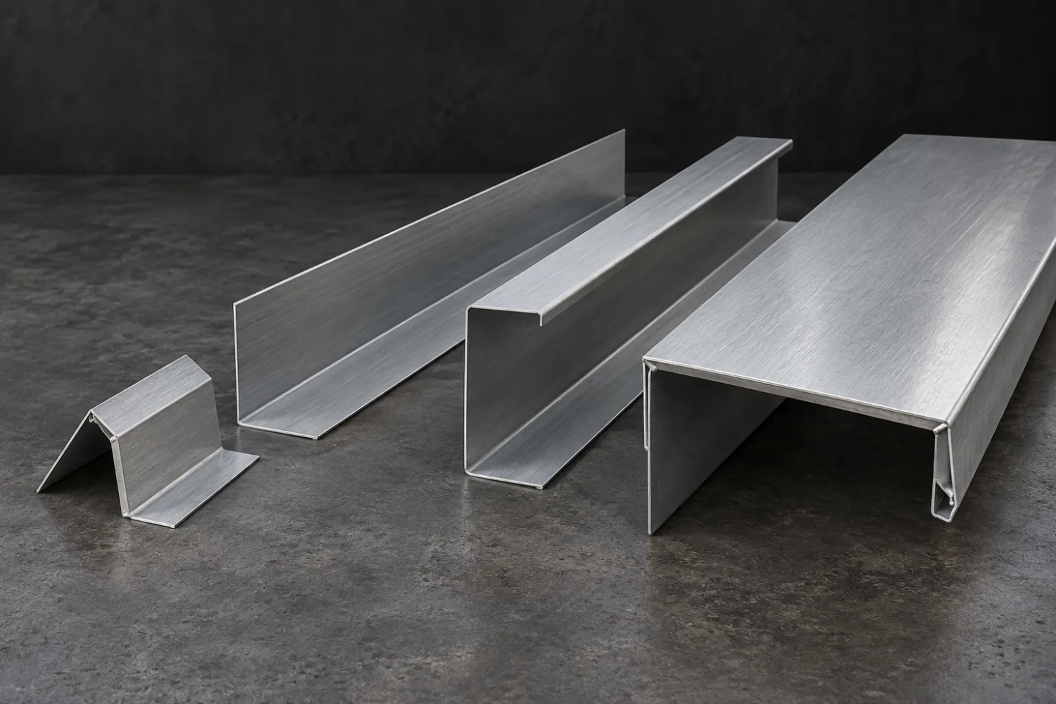 Concept illustration of folded metal flashings and capping profiles on a workshop bench
