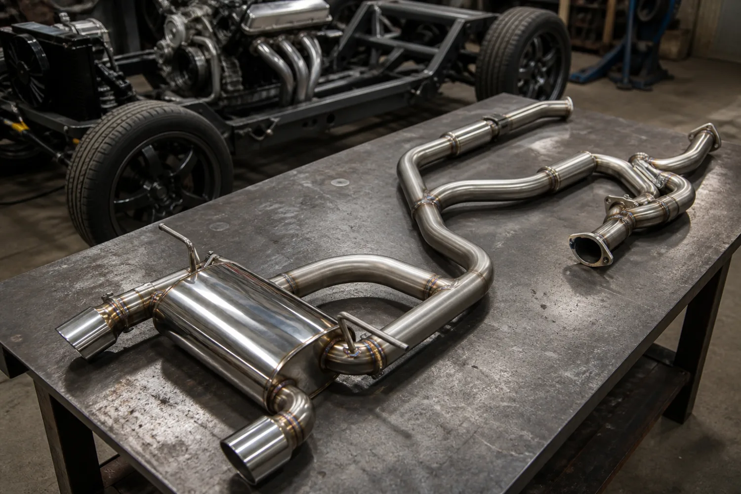 Custom TIG-welded 304 stainless steel exhaust system fabricated by Specialised Stainless